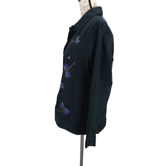 Vtg. Quacker Factory Embellished/pearl beaded Dragonflies button Jacket Large - Picture 3 of 16